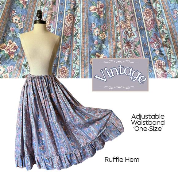 PETITE  SZ S-M Vintage Prairie Skirt Boho Bohemian Artsy Folksy Cottage Ruffle - Picture 1 of 10
